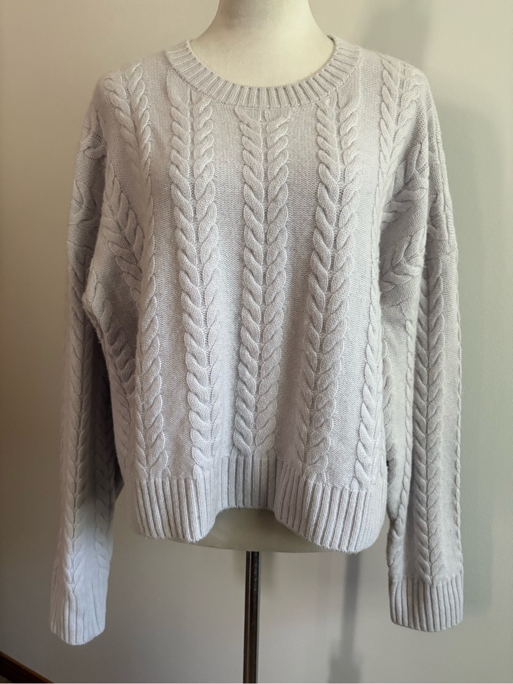 Mayson the label Wool Cashmere Boxy Cable Sweater Light Gray Size Large